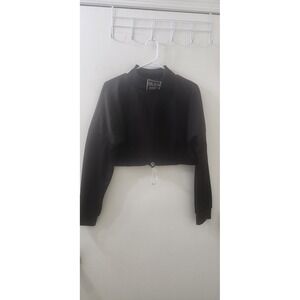 Balboa Fashion Black Cropped Sweatshirt Rhinestone Patch Mock Neck BS-22165 L